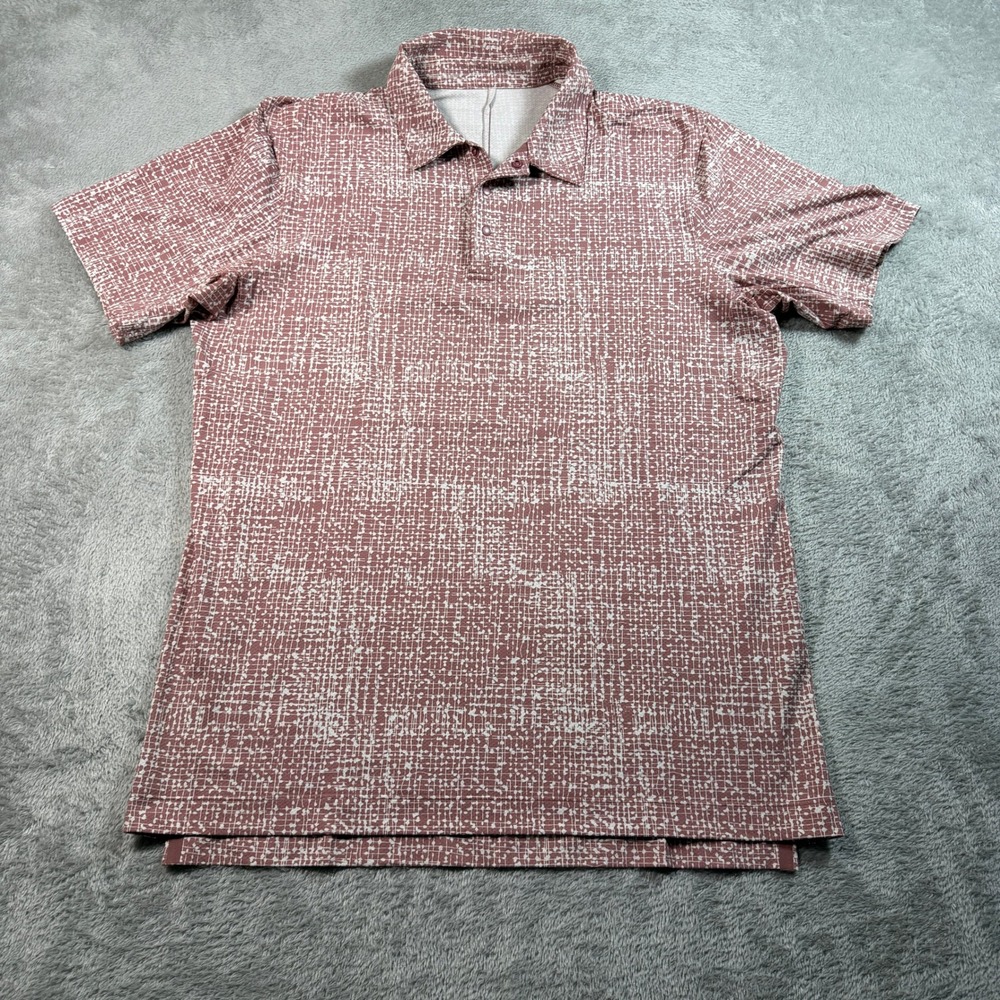 Lululemon Snap Front Performance Polo Mens Medium White Opal Spiced Chai Grid